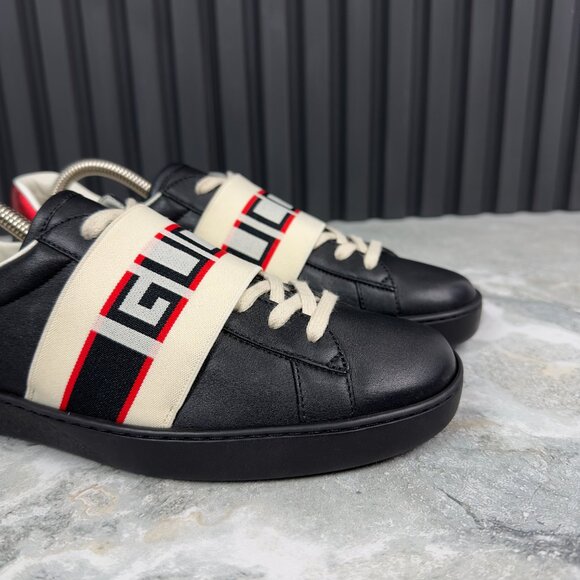 Gucci Ace Stripe Sneakers Black Leather 7.5 G or 8 US or 41.5 EUR - Picture 4 of 16